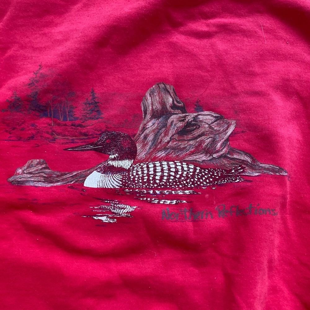 VTG Northern Reflections Red Sweatshirt Loon Nature Print Crewneck Medium - Picture 2 of 8